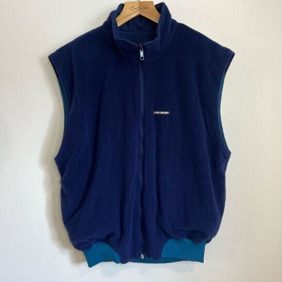 Vintage Louis Garneau Fleece Lined Nylon Blue Vest Jacket Zipper Hiking Biking M - Picture 2 of 15